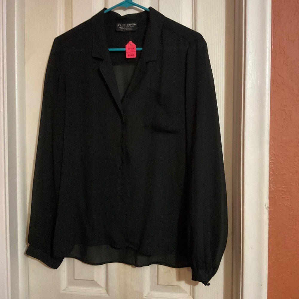 Pierre Cardin large black button down blouse
